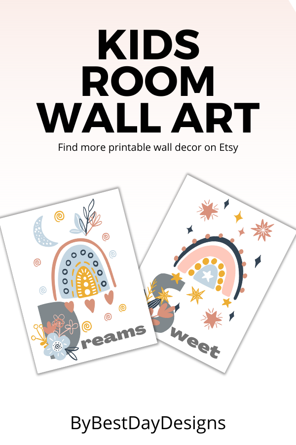 Shop wall art for kids rooms. Nursery room decor. Sweet dreams printable wall art.